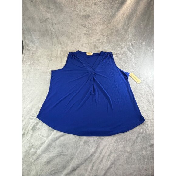 Diana Belle Blouse Women's 3x Blue Plus size V-Neck Pleated Tank Top - Picture 1 of 7